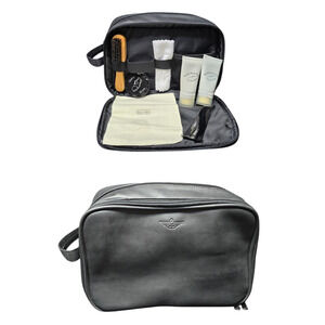 Genuine Dockers Black Leather Shoe Care Kit Travel Toiletry Organizer Bag Handle